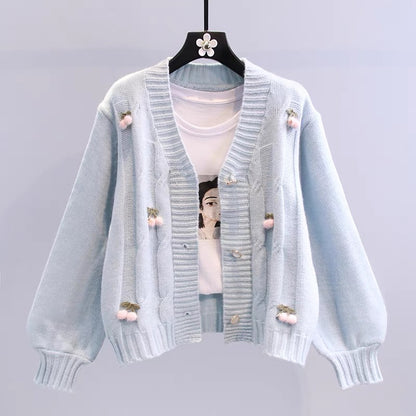 Small fresh twist sweater coat women's autumn and winter 2022 new Japanese loose outer wear lazy wind knitted cardigan