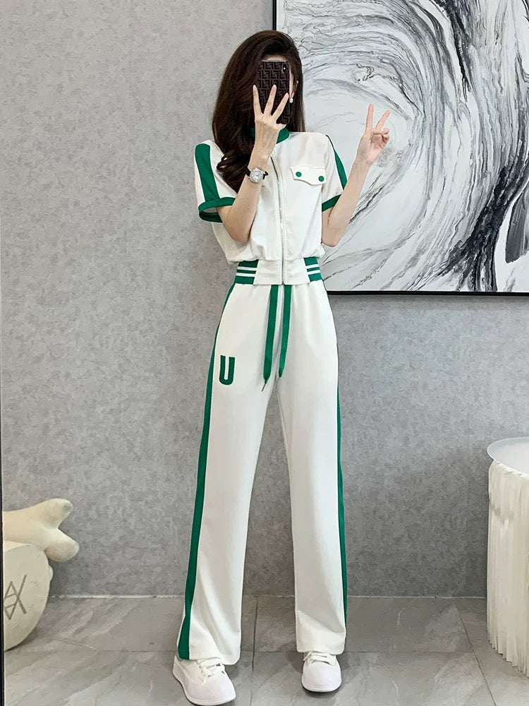 European goods high-end sports and leisure suits women's summer 2022 new style slimming fashion temperament fried street wide-leg pants two-piece set