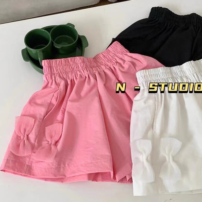 Bowknot shorts women's summer high waist all-match straight pants casual Korean version wide-leg beach sports loose hot pants