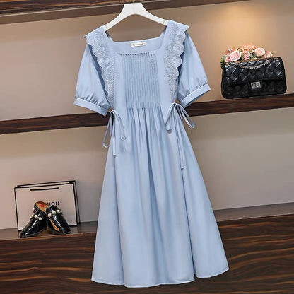 Large size women's clothing 2022 new summer fat sister French sweet, age-reducing, Western-style, covering the flesh and showing thin chic dress