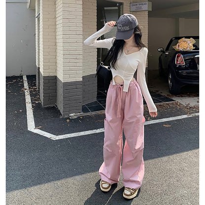 Cool hot girl overalls autumn 2023 new high waist slimming fashion wide-leg pants ins casual pants women's trousers