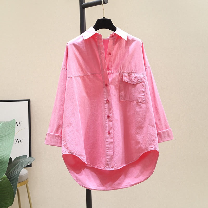 White shawl rose red cotton shirt women 2023 spring new Korean version loose design shirt niche top