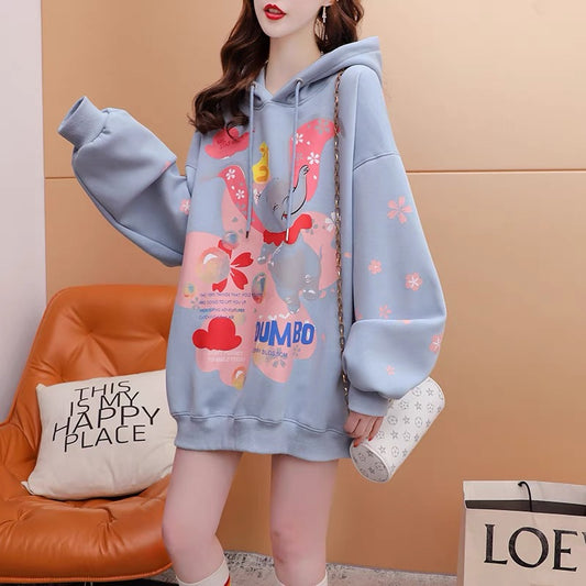 Fleece and thickened hooded sweater women's 2022 new autumn and winter hot style fashion western style age-reducing loose design coat