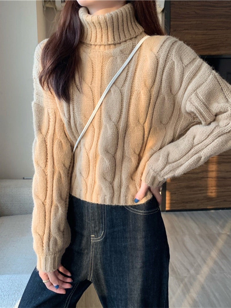 Turtleneck Sweater Women 2022 New Autumn Clothing High Waist Short Long-sleeved Knitted Sweater Western Style Lazy Wind Slim Top