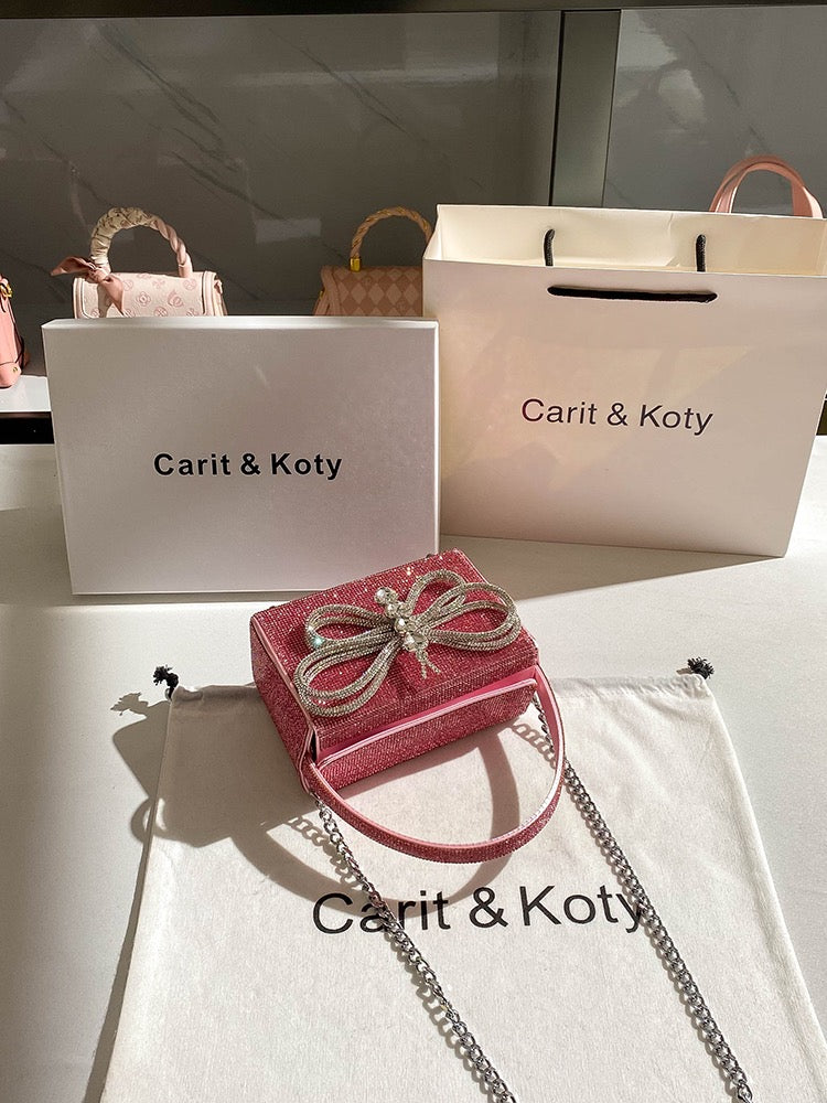 Carit Koty high-end rhinestone handbag women's 2023 new light luxury bow chain bag explosive style