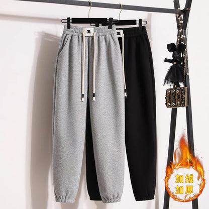 Loose beam gray sports pants women's autumn thin sweatpants 2022 new winter plus velvet casual harem pants tide