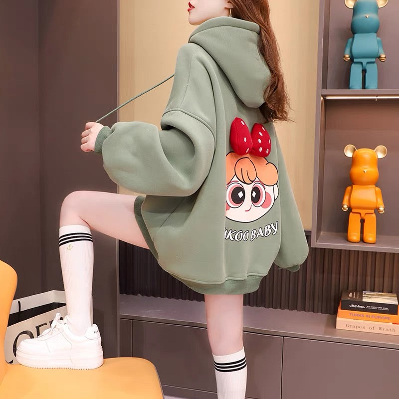 Fleece and thickened hooded sweater women's 2022 new autumn and winter hot style fashion western style age-reducing loose design coat