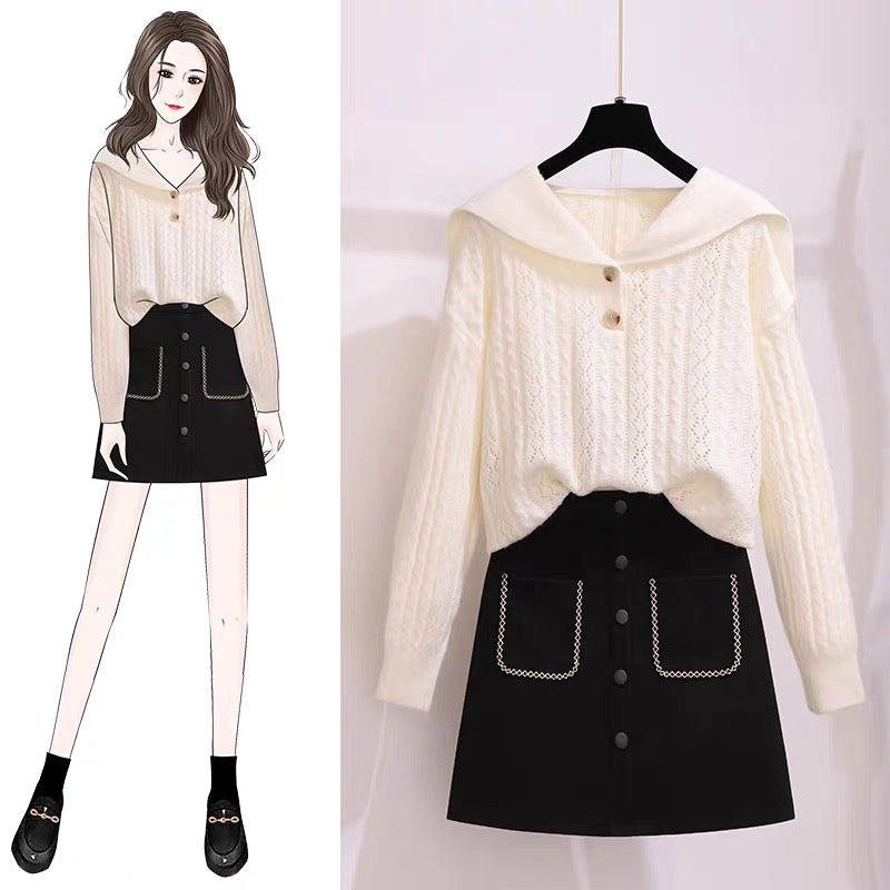 College wind sweater suit female early autumn 2022 new small royal sister wind fried street skirt two-piece set Western style
