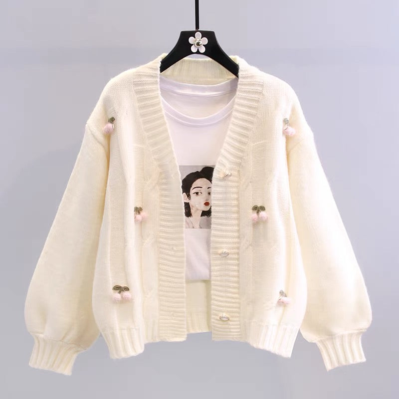 Small fresh twist sweater coat women's autumn and winter 2022 new Japanese loose outer wear lazy wind knitted cardigan