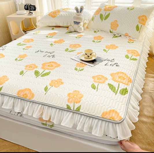 Lace Latex Mat Fitted Sheet Three-piece Set Ins Machine Washable Single Mattress Air Conditioning Soft Mat Class A Summer