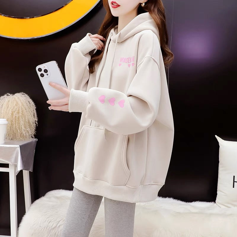 Fleece and thickened hooded sweater jacket women's 2022 new autumn and winter hot styles foreign style age reduction loose design tops