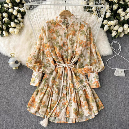 French Small Fragrance Floral Shirt Women's Spring and Autumn 2022 New Western Style Fashion Design Temperament A-line Skirt