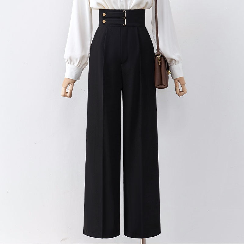 Black suit wide-leg trousers women's spring and autumn models 2023 new straight tube small tall waist trousers long trousers drape