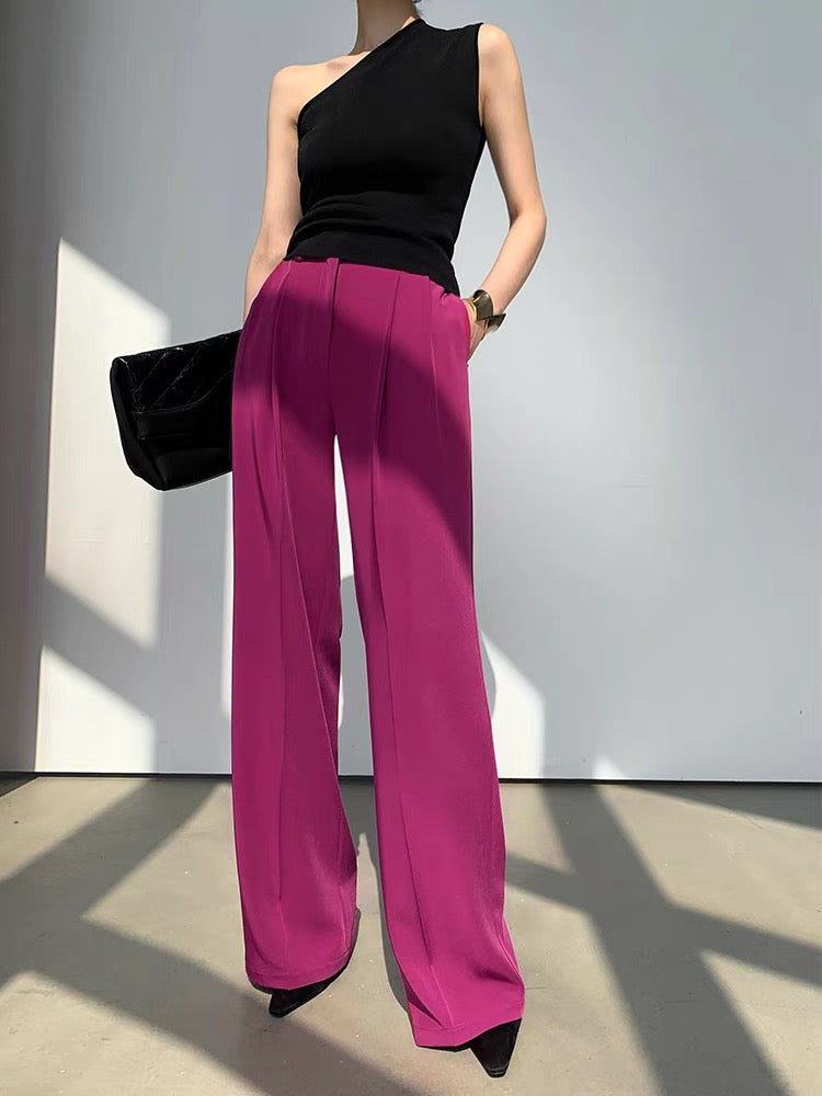 WANGXO vertical vertical tube design sense white casual wide-leg pants summer high waist mopping high-end suit trousers