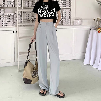 Mopping suit pants women's summer thin section 2022 new small high waist casual pants high-end drape wide-leg pants