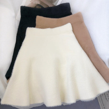 Celebrity sweet 2022 autumn and winter new imitation mink velvet high waist slim A-line fishtail skirt skirt skirt female