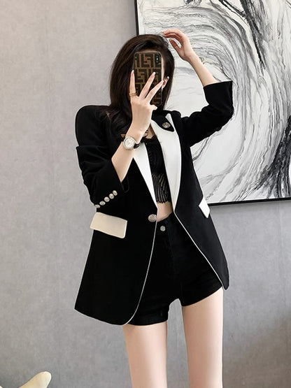 2022 spring new Korean version temperament slim fit and thin high-end design sense small hit color short suit jacket