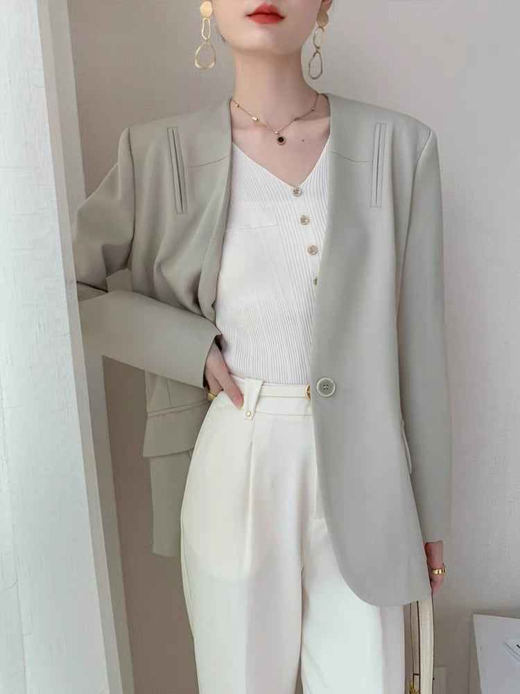 (Pre-Order) Design sense niche high-end drape collarless suit jacket women's 2022 spring new temperament loose casual suit