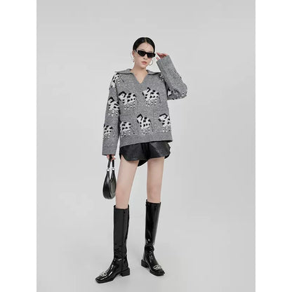 LLL LAB early autumn new top ins small zebra jacquard knitted sweater French sweater coat Korean lazy style 1642