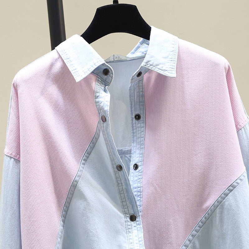 2023 Spring New Western Style Colorful Rhinestone Letter Denim Shirt Coat  Women Sweet Pink Loose Mid-Length Jean Blouse Fashion - AliExpress