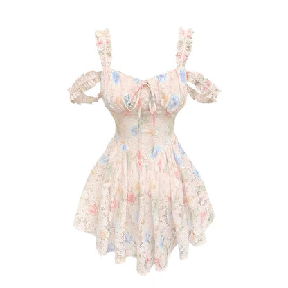 DoggyQin Ying Shaoyao / 2022 spring and summer sweet wind waist slimming lace hollow embroidery suspender dress