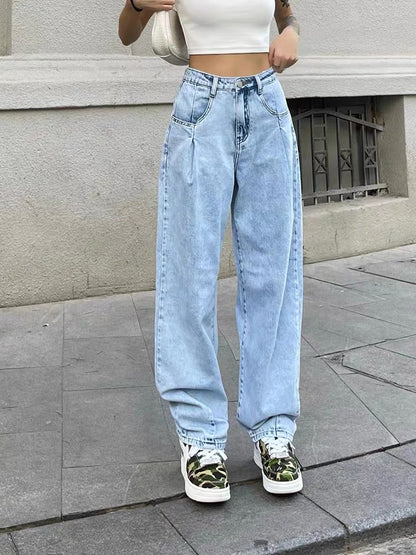 Wild zerocircle jeans women's summer American retro high-waisted street tide is thin and loose straight casual pants