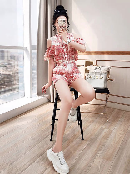 Shorts suit women's fashion Western style fashionable 2022 new women's summer clothes small top pants women's two-piece set