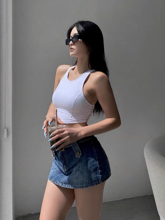 Well also design denim skirt women's 2022 summer new high-waisted short a-line skirt with belt