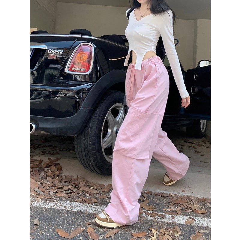 Cool hot girl overalls autumn 2023 new high waist slimming fashion wide-leg pants ins casual pants women's trousers