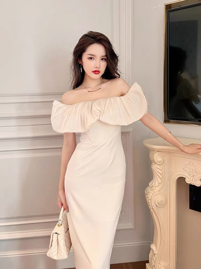 European station French ladies temperament one-shoulder fairy dress women's 2022 new summer waist slimming hip skirt