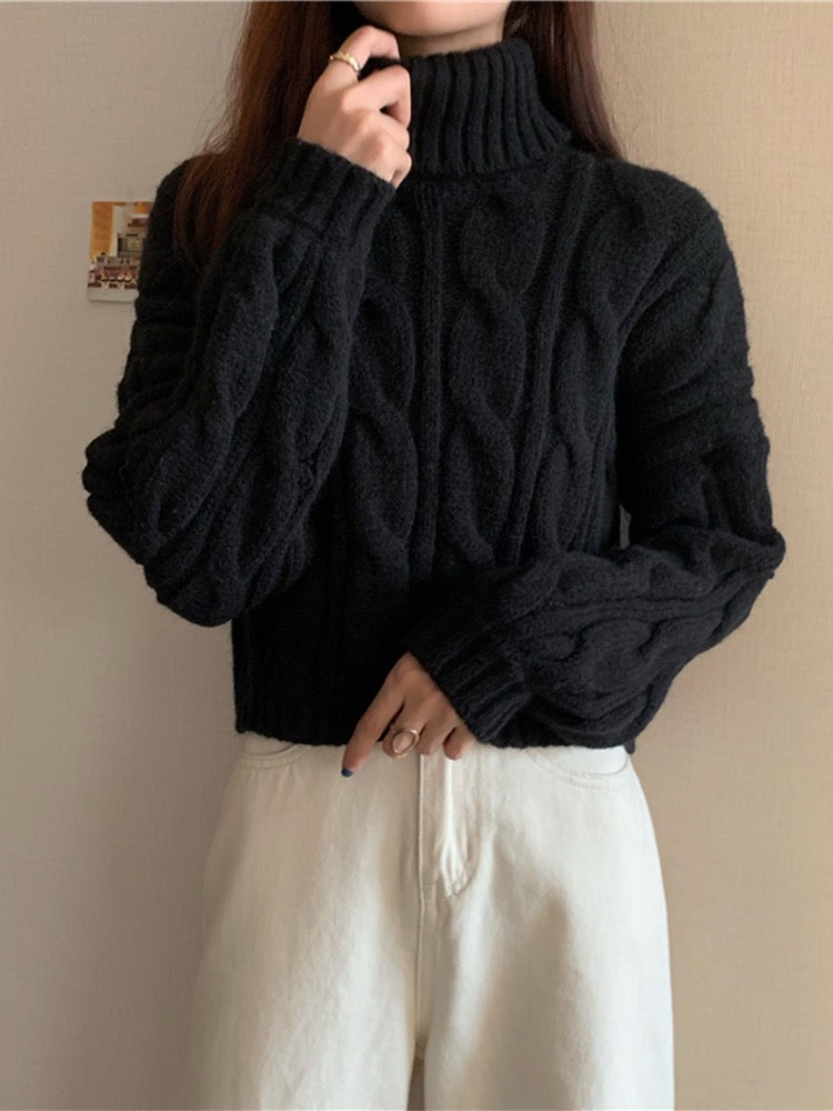 Turtleneck Sweater Women 2022 New Autumn Clothing High Waist Short Long-sleeved Knitted Sweater Western Style Lazy Wind Slim Top