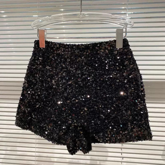 Net red with the same paragraph 2022 autumn new full sequins shiny heavy industry zipper nightclub celebrity three-point shorts hot pants women