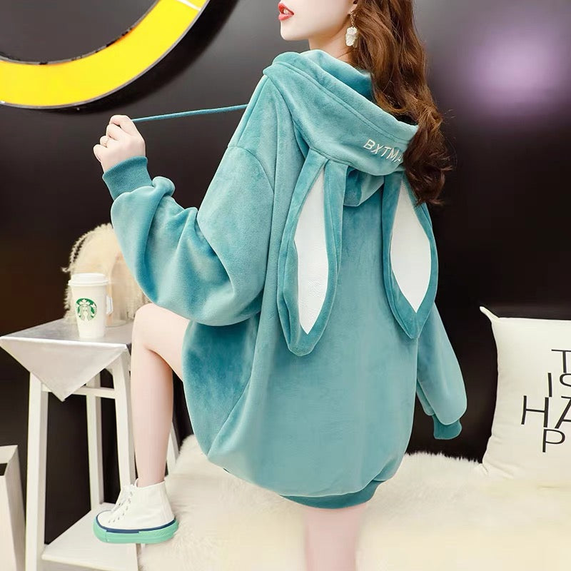 Plush thickened hooded sweater women's mid-length autumn and winter 2022 new Korean version loose all-match sweet and cute coat