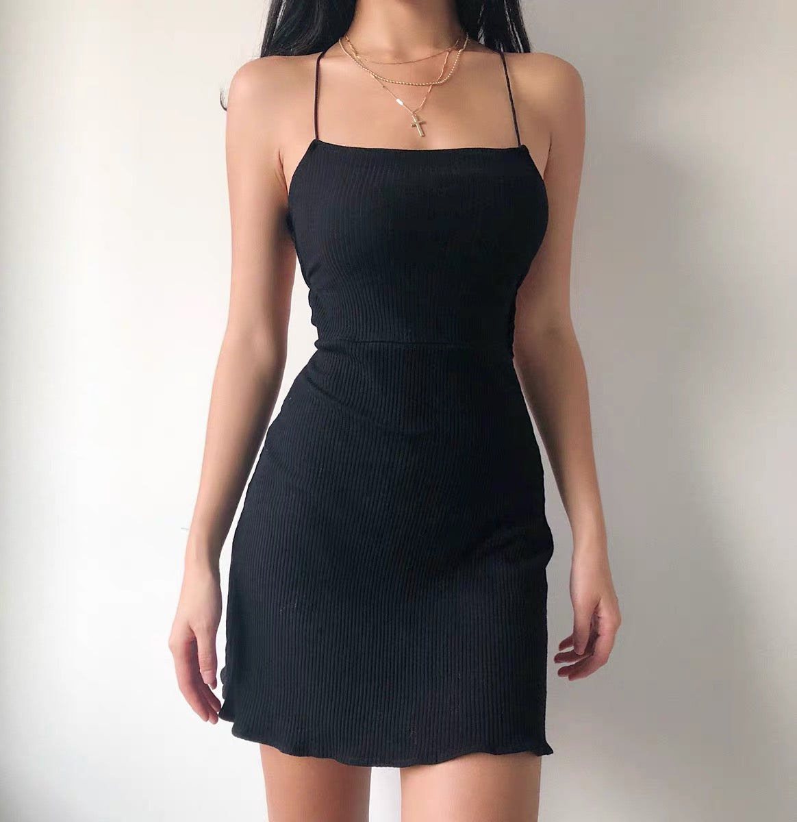 SUP beautiful fried sexy big backless suspender dress short skirt cross straps waist holiday style party skirt dress 8382