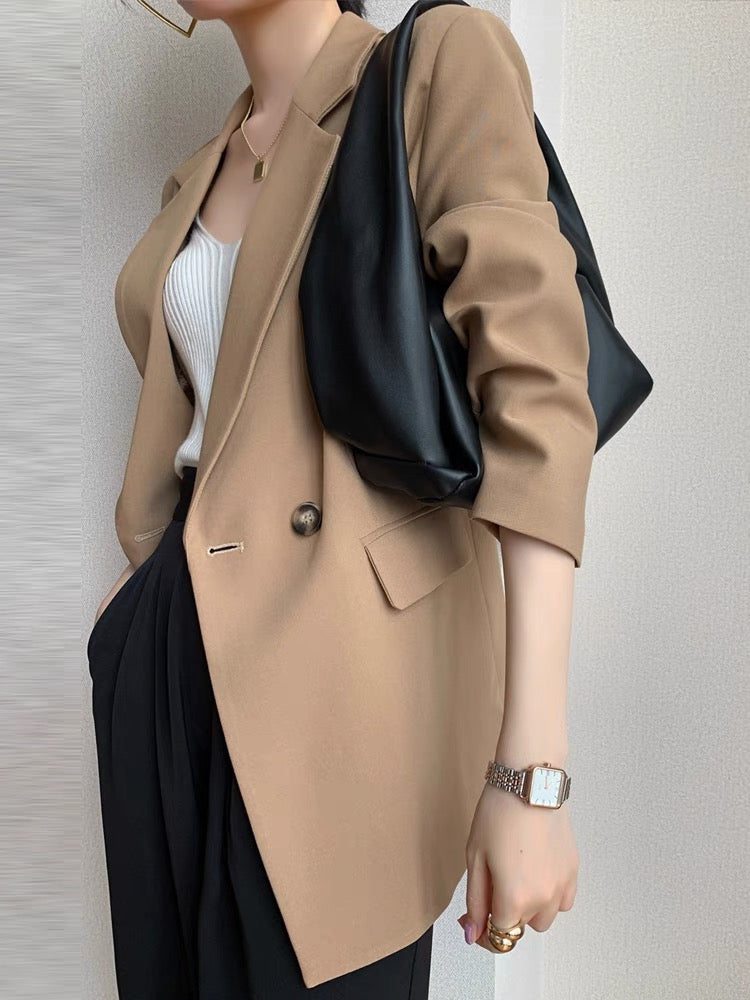 (Pre-Order) Khaki high-end drape small suit jacket 2022 new spring and autumn loose temperament thin ladies suit top