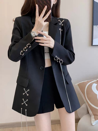 2022 autumn new French retro British style loose and thin high-end design small black suit jacket