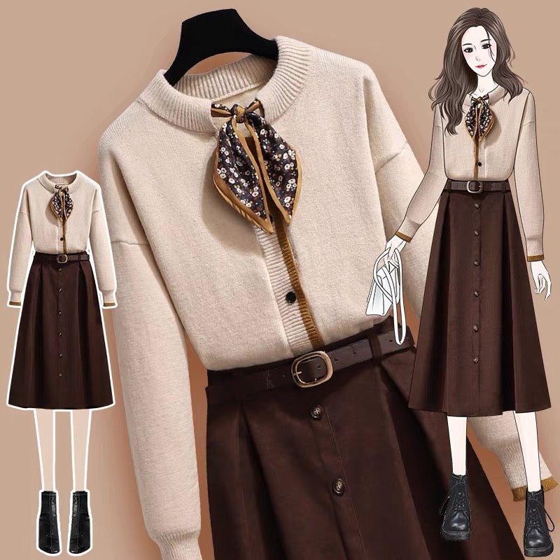 Small fragrance dress female autumn 2022 new small autumn and winter dress with sweater suit skirt two-piece set