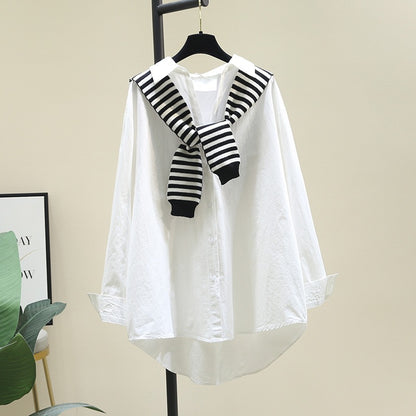 White two-piece shirt women's loose casual top 2023 spring new simple all-match long-sleeved cotton shirt