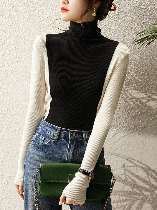 の[ZYB560152VG] Xiaohan Pavilion re-launch 48/2 Yangzi niche color matching turtleneck wool sweater