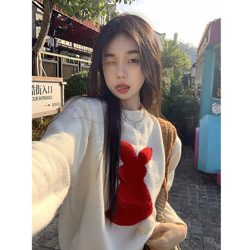 Milky soft waxy sweater women's autumn and winter 2022 new pink sweet and cute outerwear loose long-sleeved knitted top