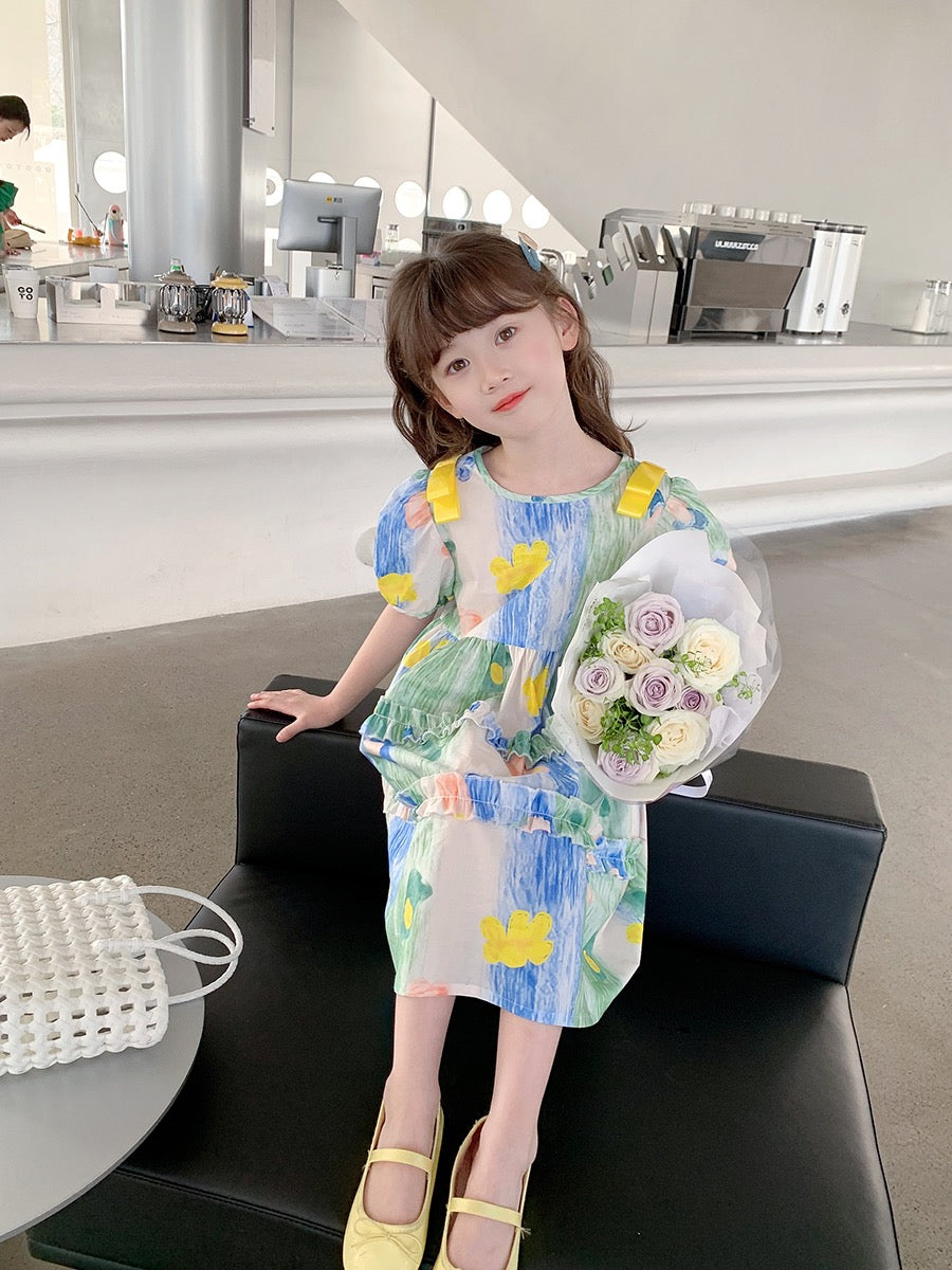 Girls' summer dress floral princess dress summer 2023 new Korean