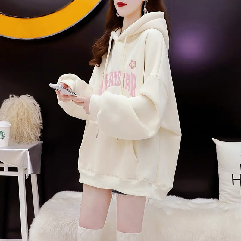 Fleece and thickened hooded sweater women's 2022 new autumn and winter hot style fashion foreign style loose design top coat