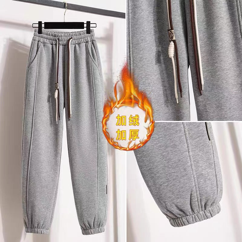 Pants women's 2022 velvet thickened harem pants women's autumn and winter loose-fitting casual sports pants loose all-match sweatpants