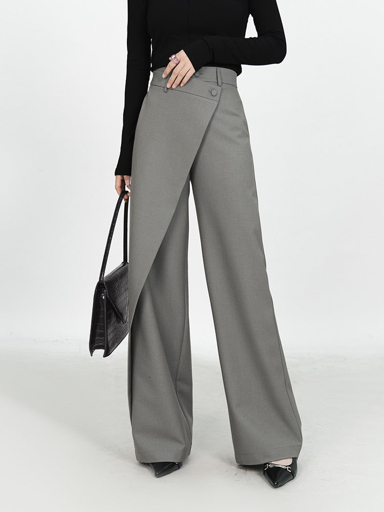 Wide-leg pants women's high-waist drape 2023 spring new irregular niche design sense straight slim suit trousers