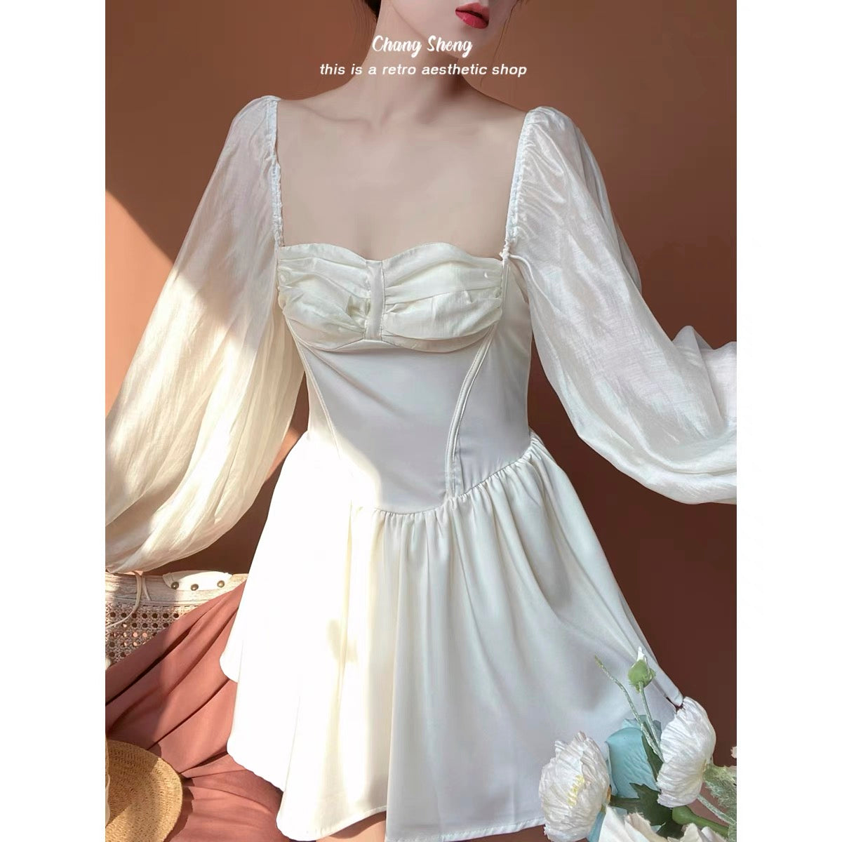 (Pre-Order) 4/29 20:00 Princess Belle white puff sleeve dress spring and summer niche design pure desire princess dress