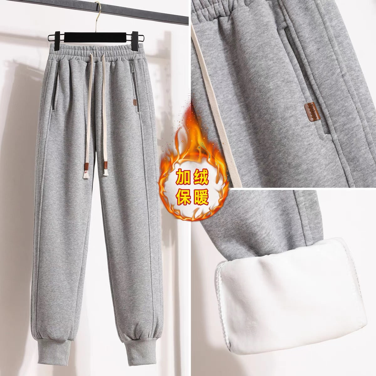 Grey sweatpants high waist and thin 2022 new autumn and winter loose warm plus velvet leggings casual pants