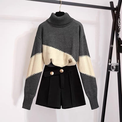 Small man autumn suit female 2022 autumn and winter new high-end fashion casual western style sweater two-piece set