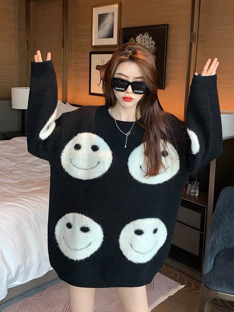 2022 new chic Hong Kong style sweater women's loose Korean style fashion outer wear lazy autumn and winter plus size sweater