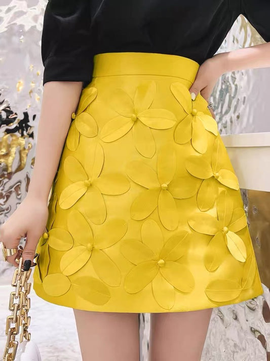 (Pre-Order) Three-dimensional flower skirt women's 2022 summer new style thin and high waist all-match a-line skirt design sense niche short skirt