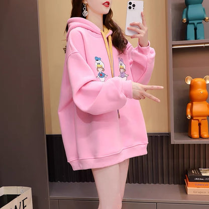 Fleece and thickened hooded sweater women's 2022 new autumn and winter hot style fashion western style age-reducing loose design coat